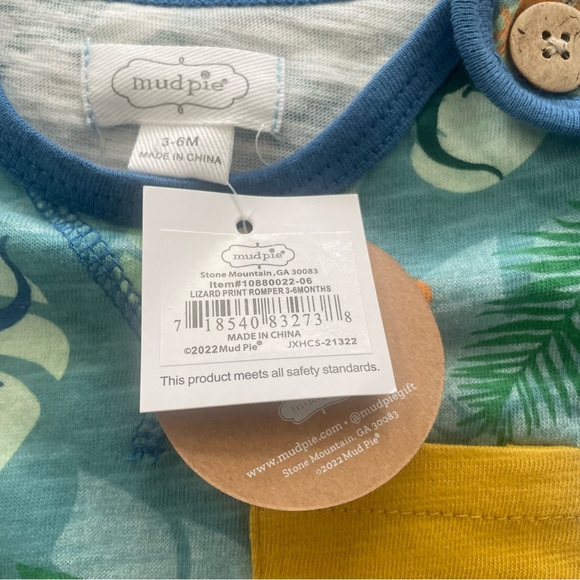 New! Mud Pie Lizard Print Baby Boy Romper 3-6 Months - Picture 7 of 9